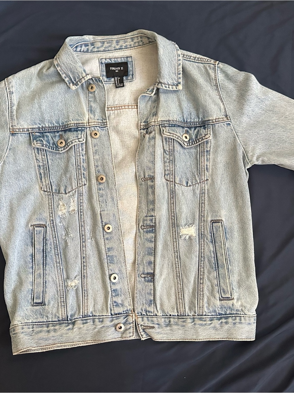 Forever 21 Light Blue Distressed Denim Jacket